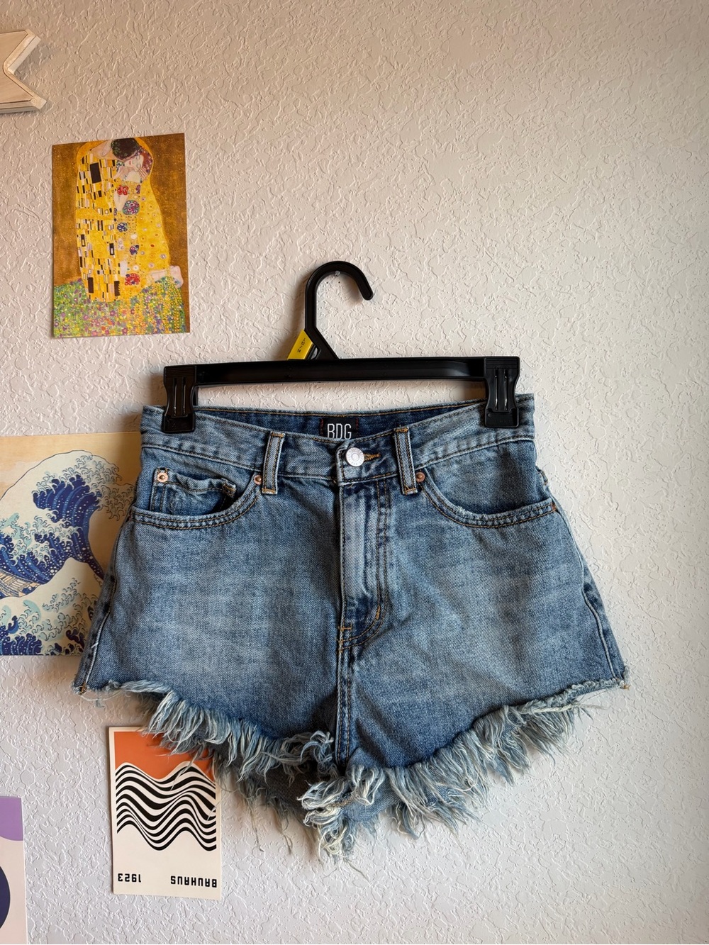 BDG Distressed High-Rise Denim Shorts - Light Blue